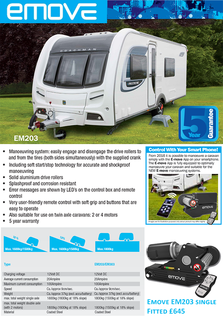 The Emove EM203 caravan manoeuvring system by Leisurewize is a perfect entry level caravan mover for the budget conscious caravanner